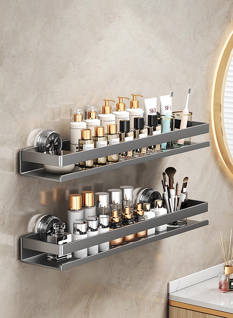 XiuWoo 2-Tier Sturdy Carbon Steel Wall-Mounted Bathroom Shelf Rustproof, Multi-Functional, with Suction Cups, Extra Storage & Raised Edges for Secure Organization - Image 1