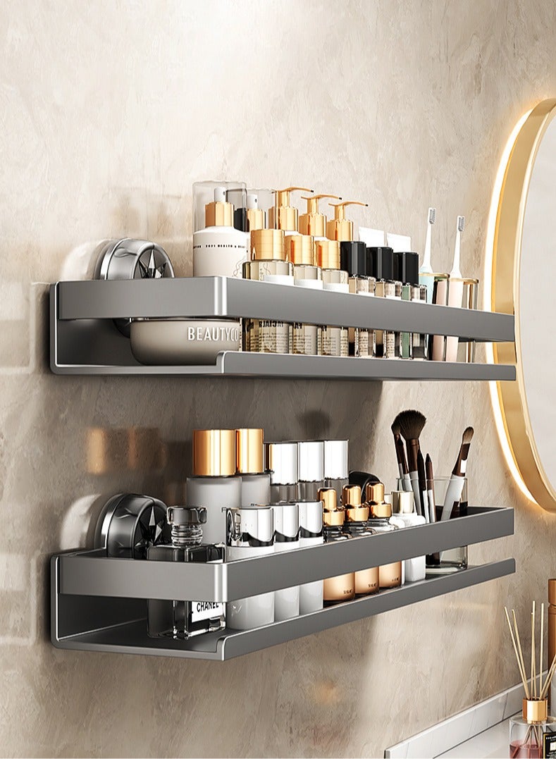 XiuWoo 2-Tier Sturdy Carbon Steel Wall-Mounted Bathroom Shelf Rustproof, Multi-Functional, with Suction Cups, Extra Storage & Raised Edges for Secure Organization - Image 2