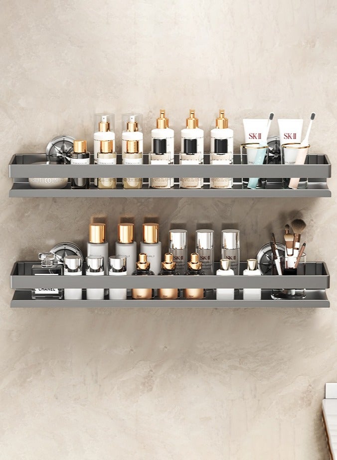 XiuWoo 2-Tier Sturdy Carbon Steel Wall-Mounted Bathroom Shelf Rustproof, Multi-Functional, with Suction Cups, Extra Storage & Raised Edges for Secure Organization - Image 3