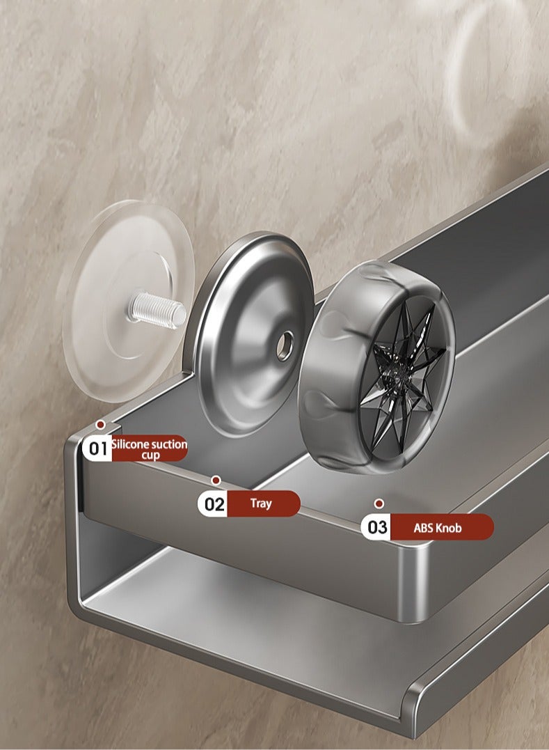 XiuWoo 2-Tier Sturdy Carbon Steel Wall-Mounted Bathroom Shelf Rustproof, Multi-Functional, with Suction Cups, Extra Storage & Raised Edges for Secure Organization - Image 4