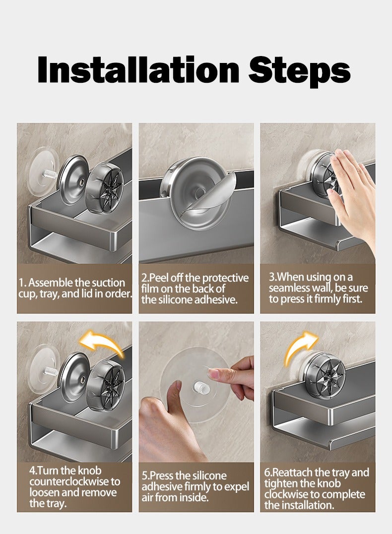 XiuWoo 2-Tier Sturdy Carbon Steel Wall-Mounted Bathroom Shelf Rustproof, Multi-Functional, with Suction Cups, Extra Storage & Raised Edges for Secure Organization - Image 5