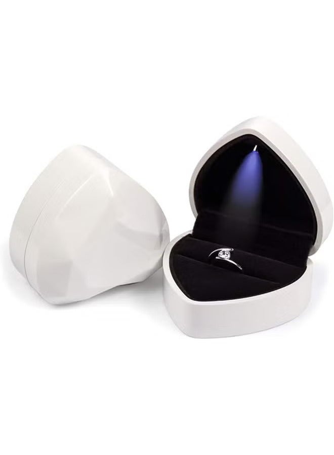 علبة هدية خاتم على شكل قلب مع ضوء LED ، علبة مجوهرات من الأقراط المخملية مع الضوء ، صندوق عرض المجوهرات لحفل الزفاف والخطوبة والاقتراح وعيد الميلاد والذكرى السنوية (أبيض) - Image 1