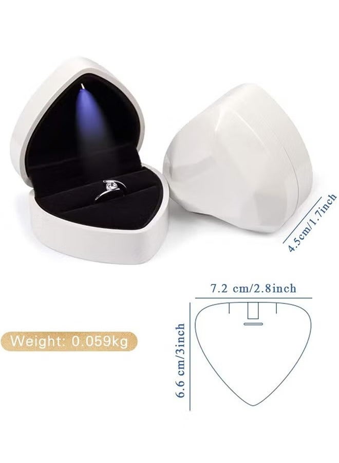 علبة هدية خاتم على شكل قلب مع ضوء LED ، علبة مجوهرات من الأقراط المخملية مع الضوء ، صندوق عرض المجوهرات لحفل الزفاف والخطوبة والاقتراح وعيد الميلاد والذكرى السنوية (أبيض) - Image 5