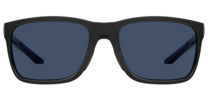 UNDER ARMOUR نظارات شمسية مستطيلة UA Hustle، إطار أسود لامع مع عدسات زرقاء أفيون - Image 3