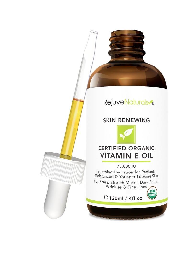 RejuveNaturals Vitamin E Oil - 100% All Natural & USDA Organic (LARGE 4oz Bottle) Repair Dry, Damaged Skin from Surgery & Acne, Age Spots & Wrinkles. For Radiant, Hydrated & Youthful Skin. Face & Body Moisturizer  - Image 2