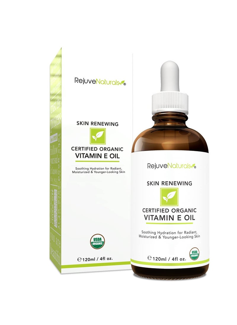 RejuveNaturals Vitamin E Oil - 100% All Natural & USDA Organic (LARGE 4oz Bottle) Repair Dry, Damaged Skin from Surgery & Acne, Age Spots & Wrinkles. For Radiant, Hydrated & Youthful Skin. Face & Body Moisturizer  - Image 4