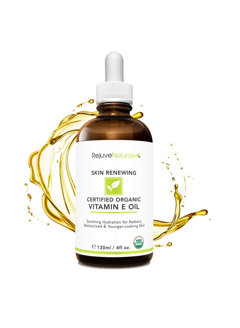 RejuveNaturals Vitamin E Oil - 100% All Natural & USDA Organic (LARGE 4oz Bottle) Repair Dry, Damaged Skin from Surgery & Acne, Age Spots & Wrinkles. For Radiant, Hydrated & Youthful Skin. Face & Body Moisturizer  - Image 3