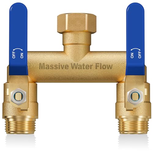 LNEZCDB Hose Splitter 2 Way Heavy Duty, Full Flow Garden Hose Splitter with 2 Long Metal Handles, Brass Rust and Freeze Resistant Water Hose Bib Splitter, T Adapter Connector with 3/4 - Inch GHT Thread（Blue） - Image 1