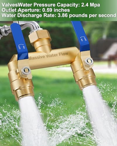 LNEZCDB Hose Splitter 2 Way Heavy Duty, Full Flow Garden Hose Splitter with 2 Long Metal Handles, Brass Rust and Freeze Resistant Water Hose Bib Splitter, T Adapter Connector with 3/4 - Inch GHT Thread（Blue） - Image 5