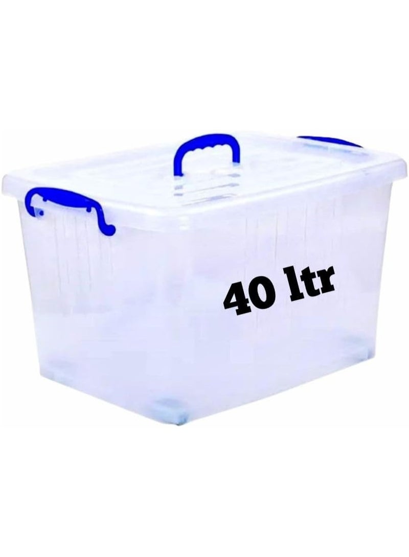 هيواري صندوق تخزين بلاستيكي شفاف من هاي وير سعة 40 لترًا مزود بعجلات وأغطية قابلة للقفل | حاويات تنظيم شفافة للملابس والألعاب والأدوات والفنون والحرف اليدوية | حل تخزين قابل للتكديس مع عجلات - Image 1