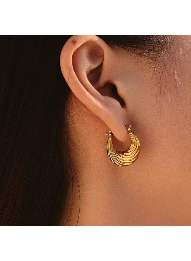Thick gold-plated hoop earrings, classic lightweight hypoallergenic earrings for women - Image 2