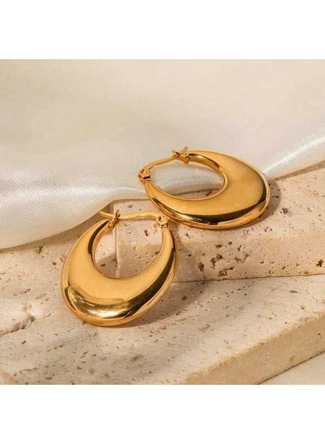 Thick gold-plated hoop earrings, classic lightweight hypoallergenic earrings for women - Image 1