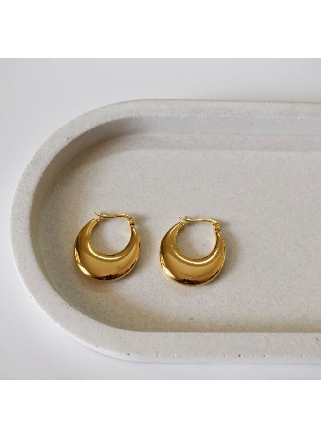 Thick gold-plated hoop earrings, classic lightweight hypoallergenic earrings for women - Image 3
