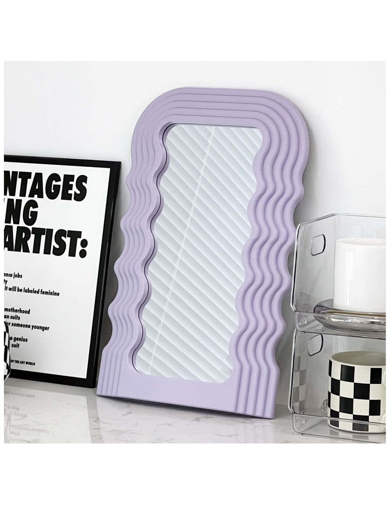 Bluejw Aesthetic Wave Pattern Irregular Frame Mirror, Decorative Desk Wall Mirror for Living Room Bedroom Hallway Home Decor (Purple) - Image 1