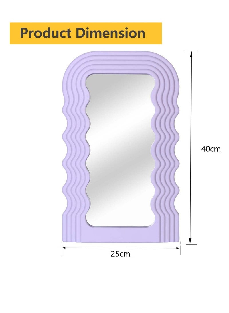 Bluejw Aesthetic Wave Pattern Irregular Frame Mirror, Decorative Desk Wall Mirror for Living Room Bedroom Hallway Home Decor (Purple) - Image 3