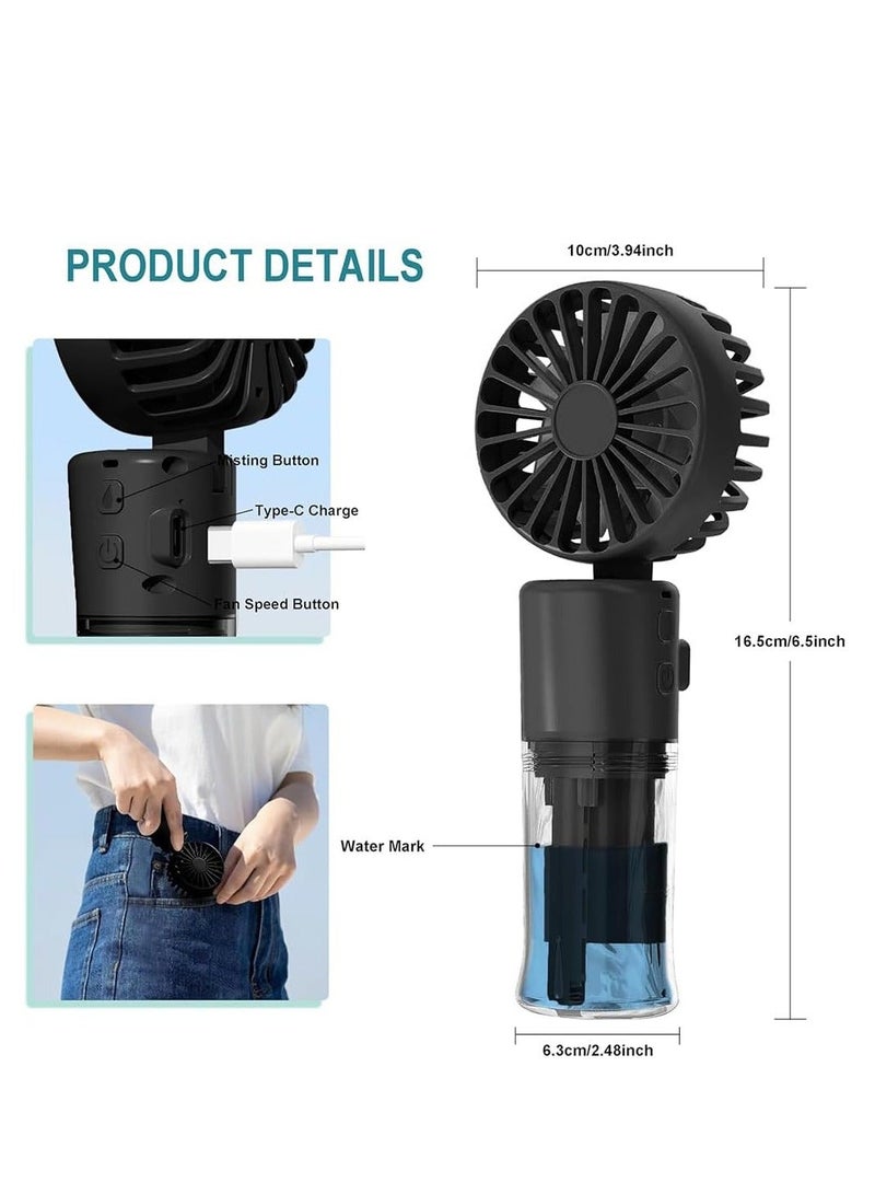 Handheld Fan, Rechargeable Misting Hand Fan, Multi-purpose for Portable Mini Mister Fan, 4 Speeds 20ml Spray 90° Foldable USB Personal Water Fan for Travel Office Outdoor (black)  - Image 3