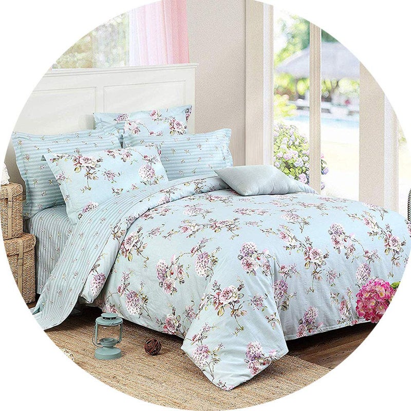 FADFAY FADFAY Bed in a Bag Set 7Pieces Shabby Floral Bedding Set Queen Size Premium 100 Cotton Hydrangea French Country Deep Pocket Sheets Zipper Duvet Cover Pillow Shams Set