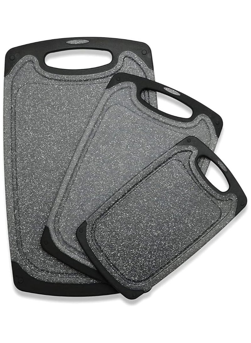 TEGRILO 3Pcs Chopping Board Set, Plastic Cutting Board BPA Free, Non-slip Easy Grip Handle Dishwasher Safe Cutting Boards For Kitchen with Juice Grooves for Meat Veggies Fruits Garlic Ginger (black)  - Image 1