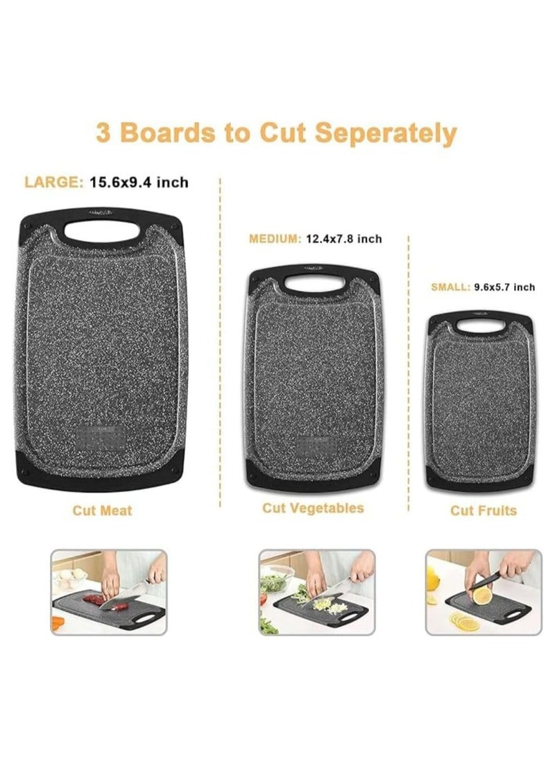 TEGRILO 3Pcs Chopping Board Set, Plastic Cutting Board BPA Free, Non-slip Easy Grip Handle Dishwasher Safe Cutting Boards For Kitchen with Juice Grooves for Meat Veggies Fruits Garlic Ginger (black)  - Image 3
