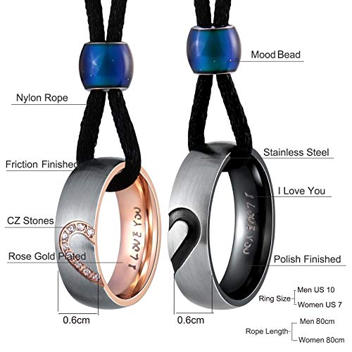 Aienid Couples Necklace for Him and Her Stainless Steel Ring Pendant Love Heart Wedding Necklace for Men Women - Image 2