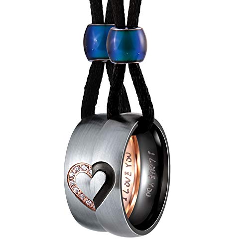 Aienid Couples Necklace for Him and Her Stainless Steel Ring Pendant Love Heart Wedding Necklace for Men Women - Image 1
