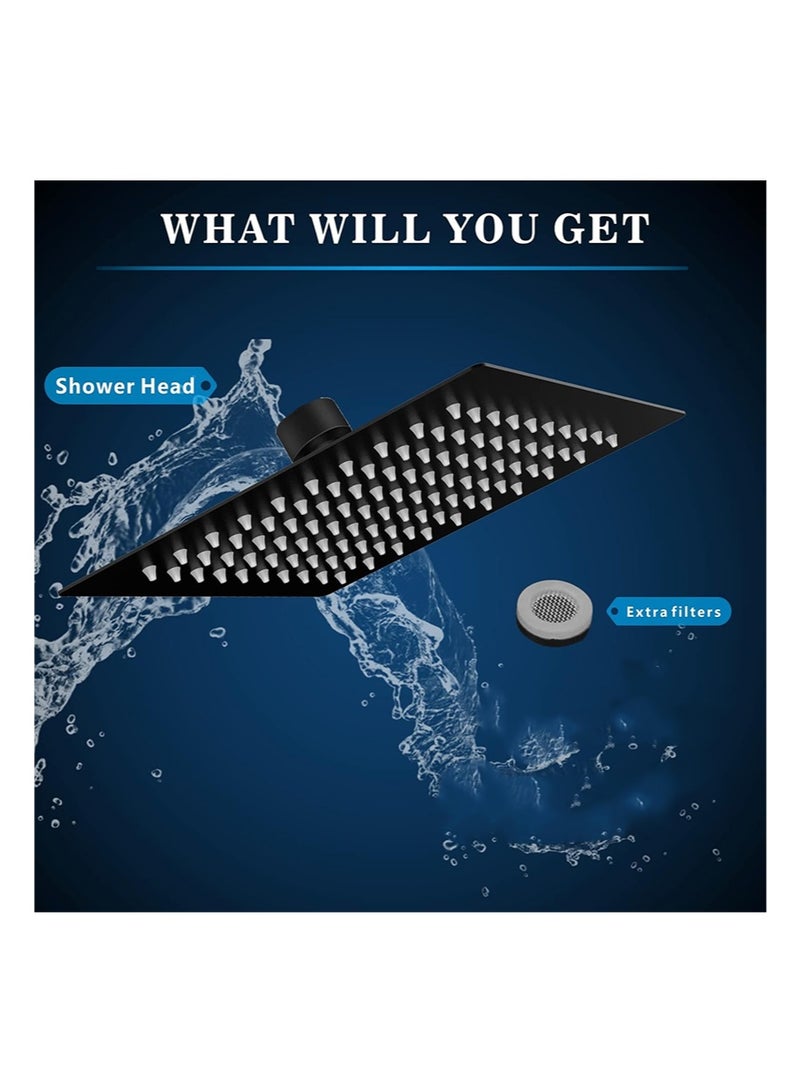 هالونهي رأس دش مربع مقاس 8 بوصات، رأس دش مطري، رأس دش رفيع للغاية عالي الضغط مصنوع بالكامل من الفولاذ المقاوم للصدأ، مثبت على الحائط أو السقف (أسود) - Image 5