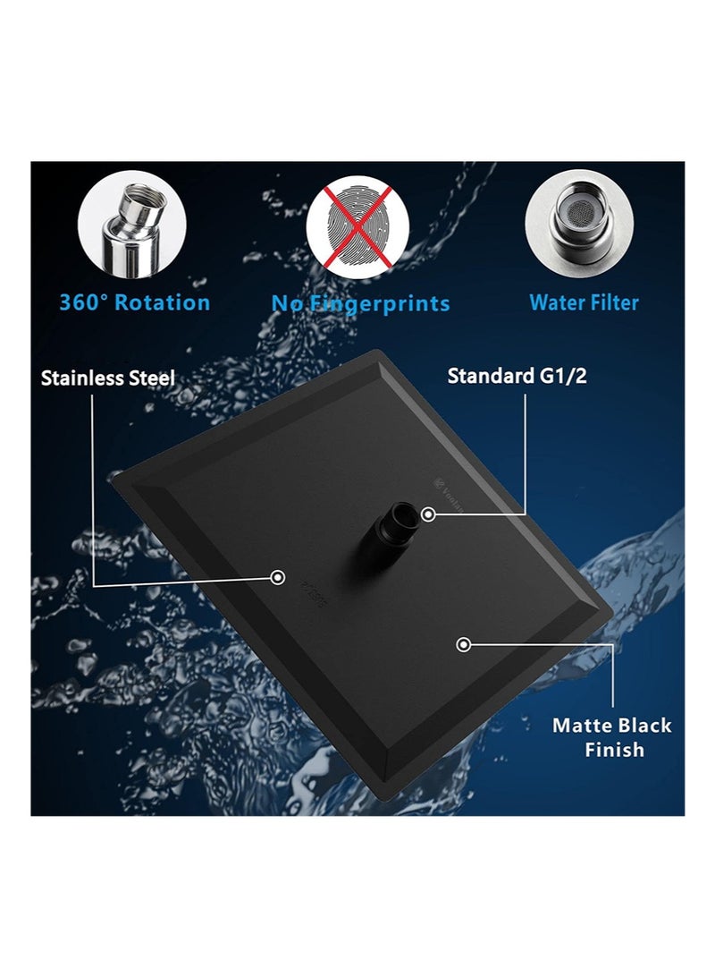 هالونهي رأس دش مربع مقاس 8 بوصات، رأس دش مطري، رأس دش رفيع للغاية عالي الضغط مصنوع بالكامل من الفولاذ المقاوم للصدأ، مثبت على الحائط أو السقف (أسود) - Image 3