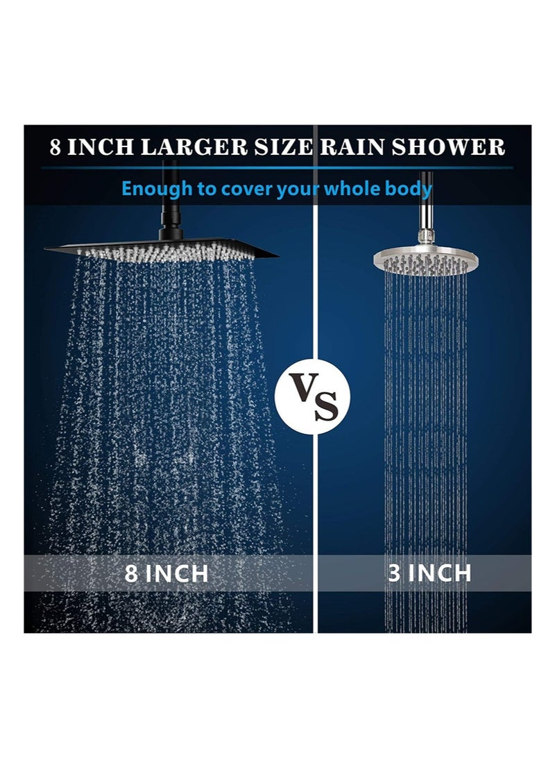 هالونهي رأس دش مربع مقاس 8 بوصات، رأس دش مطري، رأس دش رفيع للغاية عالي الضغط مصنوع بالكامل من الفولاذ المقاوم للصدأ، مثبت على الحائط أو السقف (أسود) - Image 2