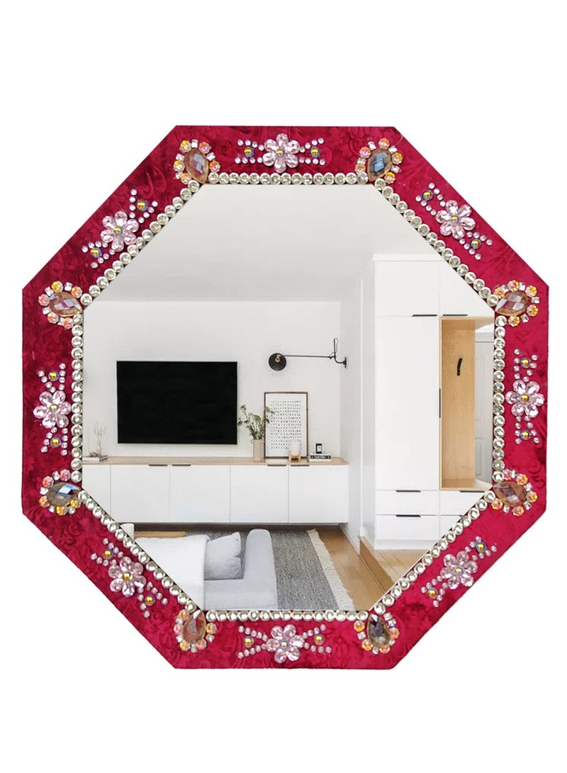 TriBro New Look Handmade Octagon Shape Wall Mirror Red Silver Decorative Wall Mirror for Bedroom Living Room Hallway 23"x23"x10mm - Image 1