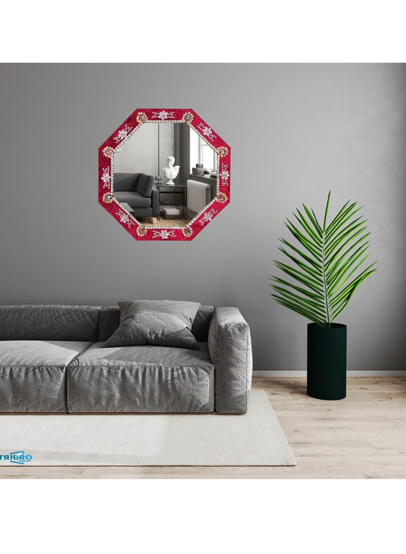 TriBro New Look Handmade Octagon Shape Wall Mirror Red Silver Decorative Wall Mirror for Bedroom Living Room Hallway 23"x23"x10mm - Image 2