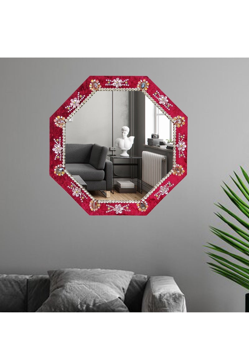 TriBro New Look Handmade Octagon Shape Wall Mirror Red Silver Decorative Wall Mirror for Bedroom Living Room Hallway 23"x23"x10mm - Image 3