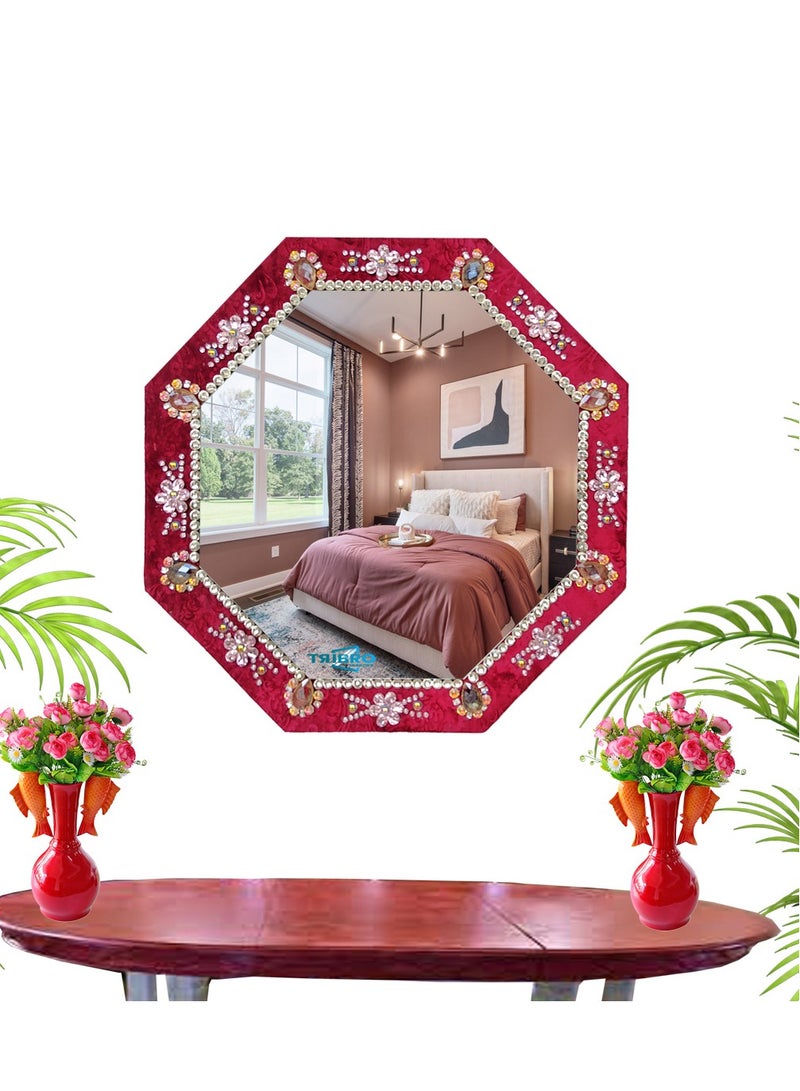 TriBro New Look Handmade Octagon Shape Wall Mirror Red Silver Decorative Wall Mirror for Bedroom Living Room Hallway 23"x23"x10mm - Image 4