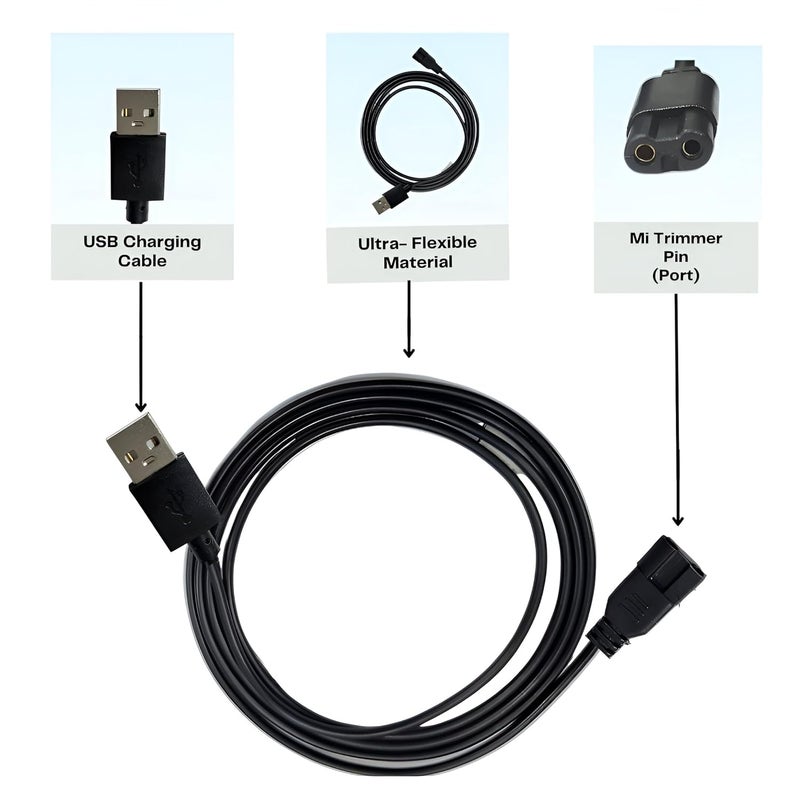 Upix USB Mi Trimmer Charging Cable 1 Meter (3.2 Feet), Compatible for Mi Trimmer, Shavers, Body Groomers Only - Black (Please match Cable Port before Ordering) (Works with 5V USB Adapter Only) - Image 3