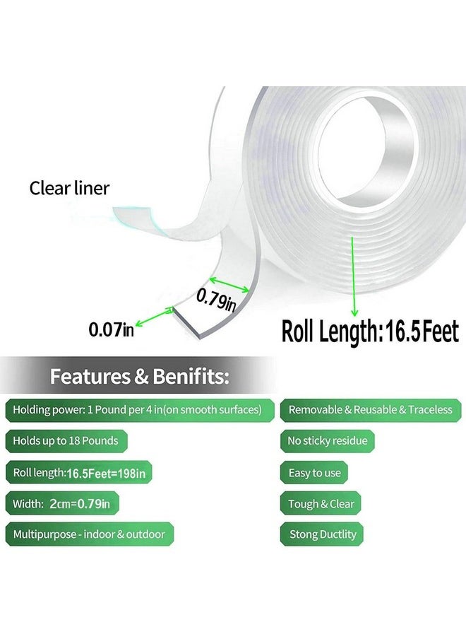 Jwxstore Double Sided Tape Heavy Duty, 16.5Ft Nano Double Sided Adhesive Tape, Clear Mounting Tape Picture Hanging Adhesive Strips, Removable Wall Tape Sticky Poster Decor Carpet Tape  - Image 2