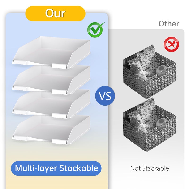 Delifox 4 Pack Stackable Paper Trays for Letter Documents, Desktop File Organizers for Office Supplies, Stackable Desk Tray Holder for Paper Storage, White - Image 3
