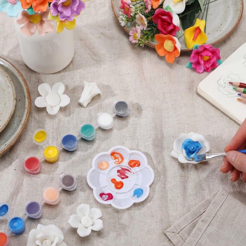 RattanView 24 Set 3D DIY Flower Ceramics to Paint Kit Ready to Paint Your Own Flower Figurines Unpainted Ceramics Spring Painting Statues Crafts for Adult Party Favor Valentine's Day - Image 4
