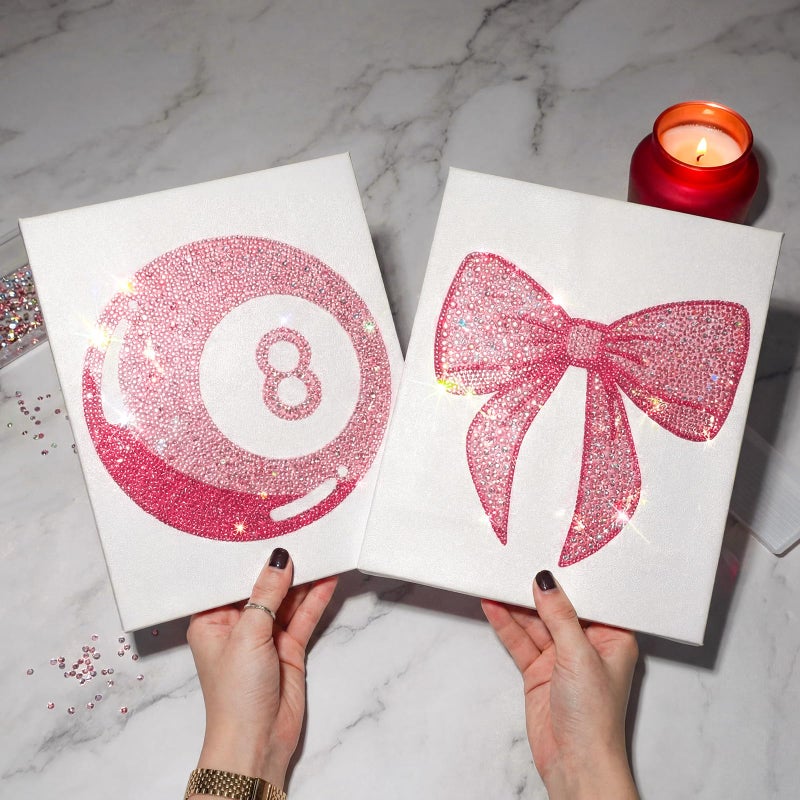 Shappy 2 Pcs Pink Preppy Diamond Art Kits Pink Bow and 8 Ball Coquette Diamond Art Kits for Painting DIY Adults Beginners Preppy Girly Room Bedroom Home Decor 118 X118 Inch - Image 3