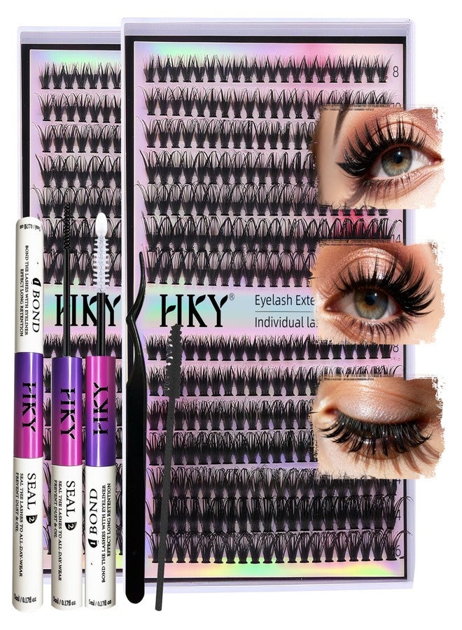 HKY Lash Clusters Kit 8-16mm 30D-40D Wispy Eyelash Clusters Lashes Natural DIY Lash Extension Kit Cluster Eyelash Extensions Kit 280pcs C Curl Individual Lashes Cluster Eyelash (With Tweezers) - Image 1