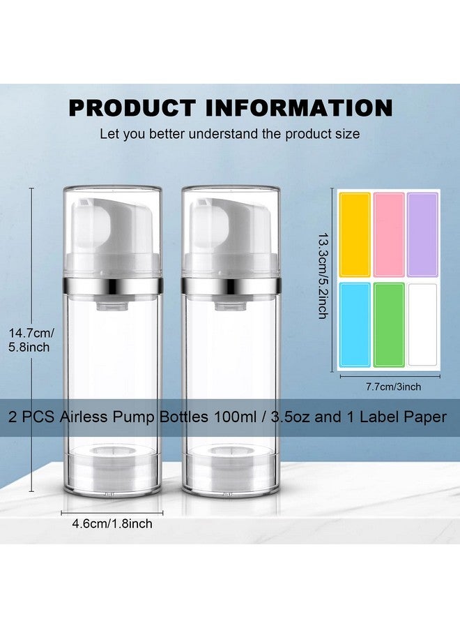 Cosywell Airless Pump Bottles 3.4Oz/100Ml Empty Moisturizer Pump Dispenser Airless Cosmetic Pump Container Travel Pump Bottles For Toiletries Shampoo Lotion And Cream Clear 2 Pack - Image 1