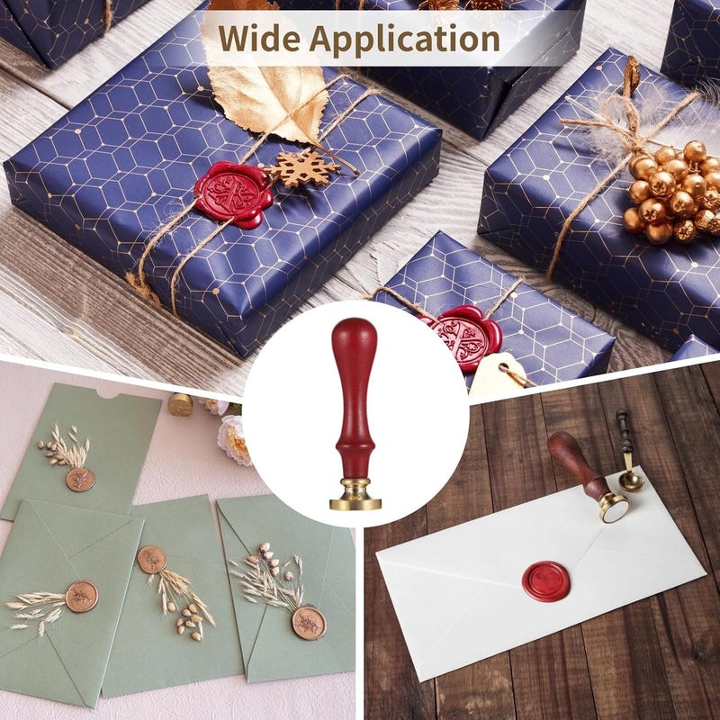 Wooden Handle Wax Seal Stamp Set, Includes 6 Copper Stamps for Invitations and Gifts, Love, Thank You, Birthday Designs, Comes in Gift Box with Ribbon - Image 3