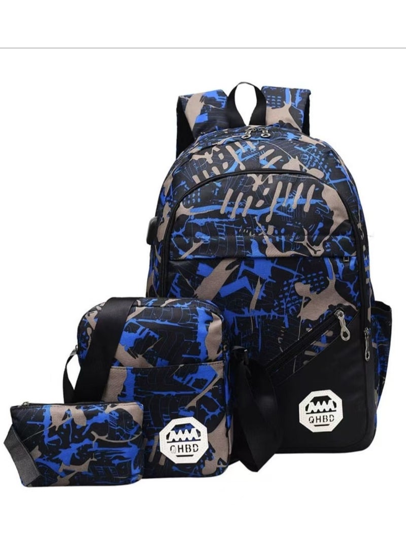 3Pcs Backpack Set,Large Capacity Book Bag Anime School Bags with Crossbody Bag and Pencil Pouch,Cartoon Backpack Laptop Bag Kawaii Backpacks for Student Boys Girls 