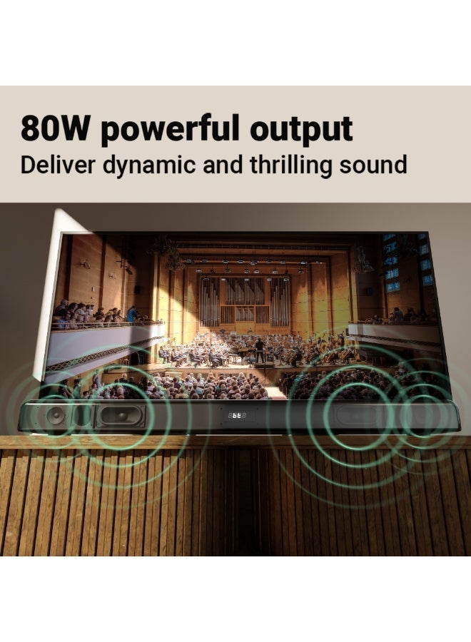 F&D HT-320 2.1Ch Home Theater Soundbar with Built-in Subwoofer 80W 3D Surround HiFi Audio from 6 Speakers, Bluetooth 5.0, Multi-Input (HDMI/Optical/AUX/USB), Remote Control for TV - Image 4