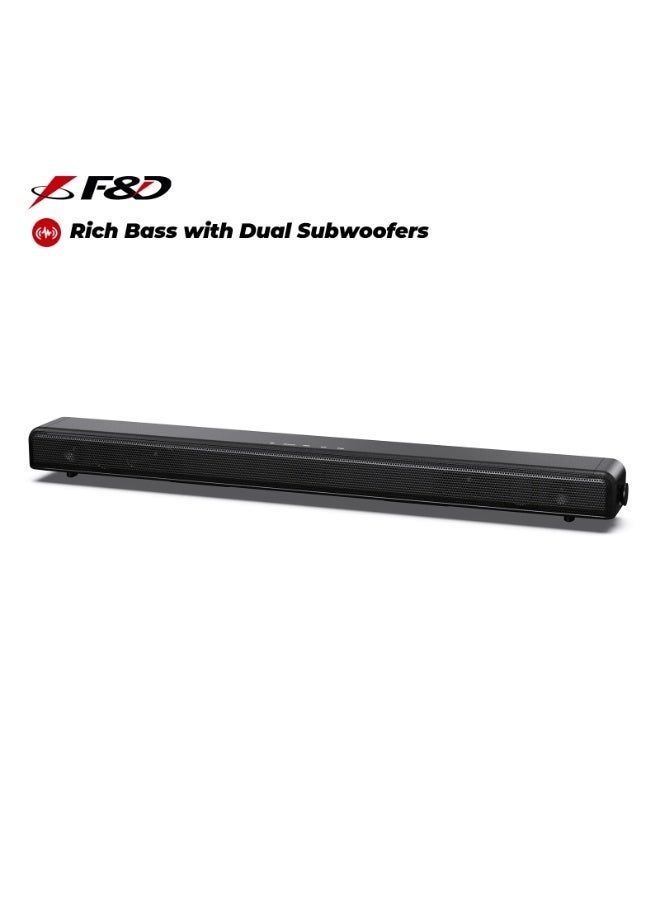 F&D HT-320 2.1Ch Home Theater Soundbar with Built-in Subwoofer 80W 3D Surround HiFi Audio from 6 Speakers, Bluetooth 5.0, Multi-Input (HDMI/Optical/AUX/USB), Remote Control for TV - Image 1