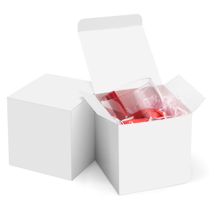 ValBox 4x4x4 White Gift Boxes 50PCS Kraft Paper Boxes with Lids for Gifts Crafting Cube Cupcake Boxes Easy Assemble Boxes for Party Favor
