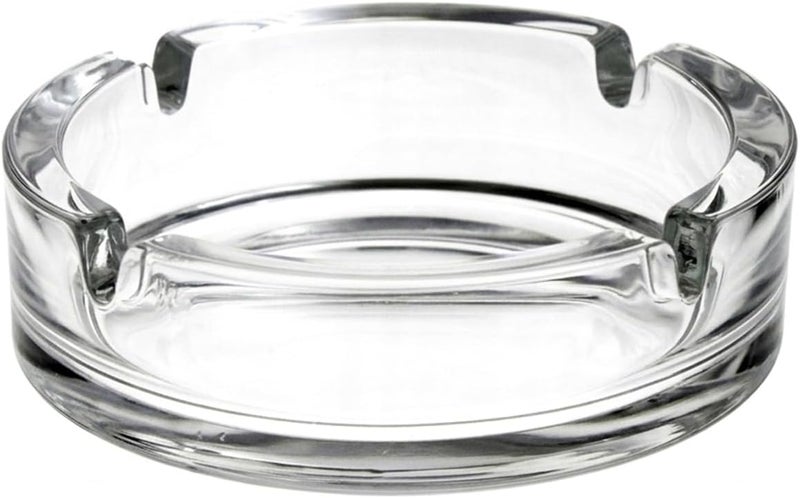Deli Glass Clear Ashtray Round Heavy Duty Crystal Style Holder with Rests, 105mm Diameter Decorative Tray for Indoor Outdoor Patio Table Desk Home Office Lounge Accessory Organizer - Image 1