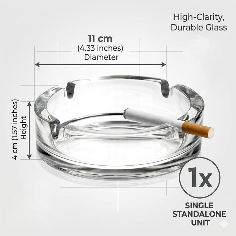 Deli Glass Clear Ashtray Round Heavy Duty Crystal Style Holder with Rests, 105mm Diameter Decorative Tray for Indoor Outdoor Patio Table Desk Home Office Lounge Accessory Organizer - Image 3