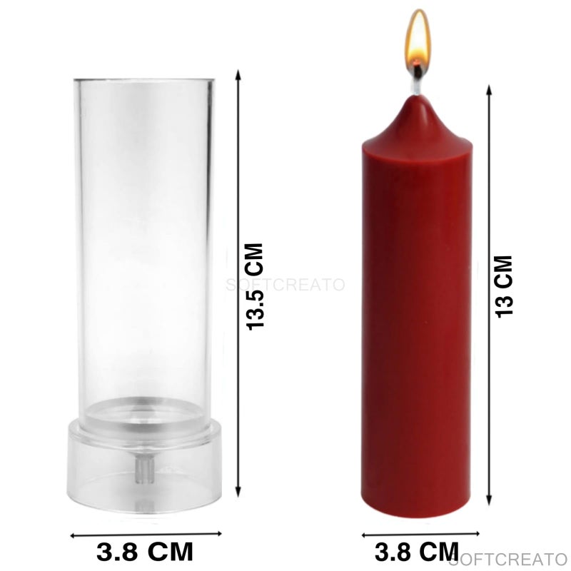 SOFTCREATO Long Tapered Sleek Pillar Candle Mold I Round Head Rod Cylinder Acrylic Candlestick Wax & Beeswax Mold I for DIY Handmade Ornament Aromatherapy Cake Home Party Décor Art Craft Making (3.8X13 CM) - Image 3
