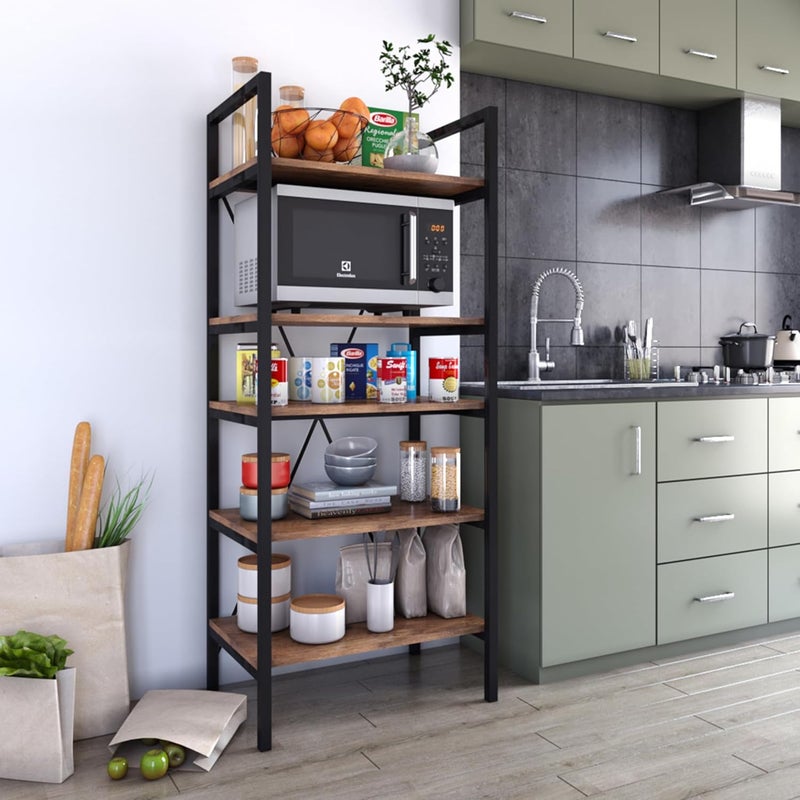 Klaxon Klaxon Wood Metal Multilayer Microwave Oven Stand for Kitchen Storage Countertop Kitchen Organizer Shelf Storage Racks Tiered Shelf 5Tier Oven Stand Forest Dark Black  - Image 1