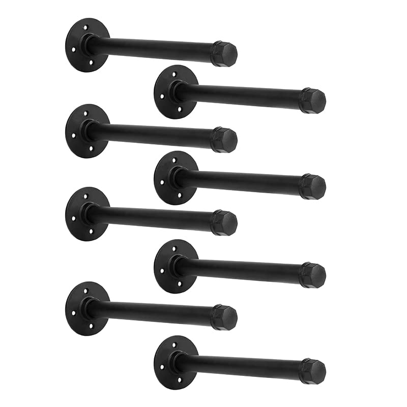 YCCO Industrial Black Iron Pipe Shelf Brackets Wall Mount DIY Shelving Brackets Pipe Decor Wall Rustic Garment Rack Hardware Included, 8 Inch Set of 8 - Image 1