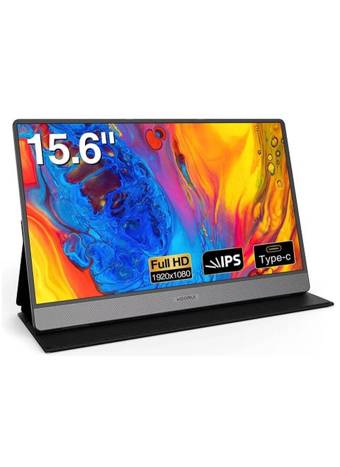 Koorui 15B1 15.6" IPS FHD Portable Monitor, Retina Display, 60Hz Refresh Rate, 5ms Response Time, 16 9 Aspect Ratio, Built-In Dual Speaker, Type-C & Mini HDMI Inputs, Black